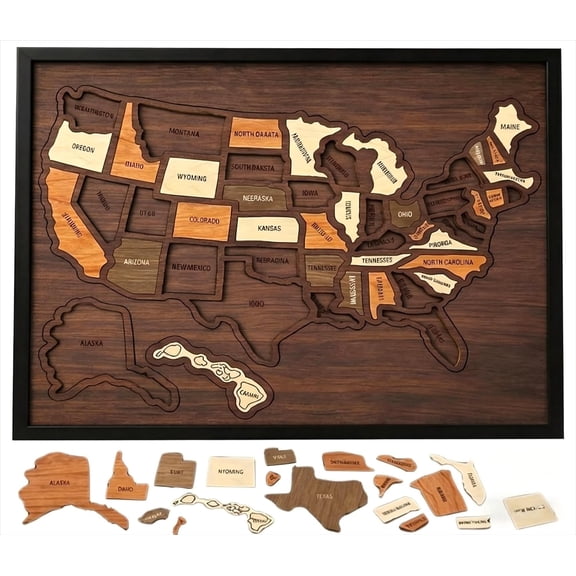 Wooden USA Travel Map Puzzle, Journey Tracker Maps Pin Board for Traveling, for Couple Family Art Home Decor (1pcs)