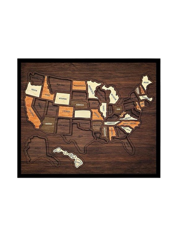 Wooden USA Travel Map Puzzle Track Visited States with 50 State Pieces, US Wall Decor for Adventure lovers, A Unique Gift for Couples & Families