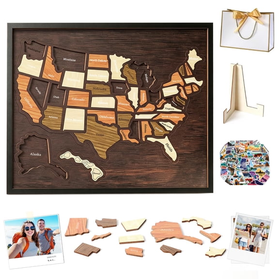 Wooden USA Travel Map Puzzle, United States Journey Tracker Maps Pin Board, Travel Journaling Essentials for Couples, Families, Globetrotter, for Living Room, Study, Entryway, RV Decoration
