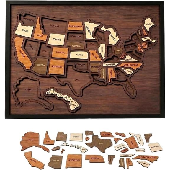 Wooden USA Travel Map Puzzle  United States Travel Tracker for Home Wall Classroom Decor