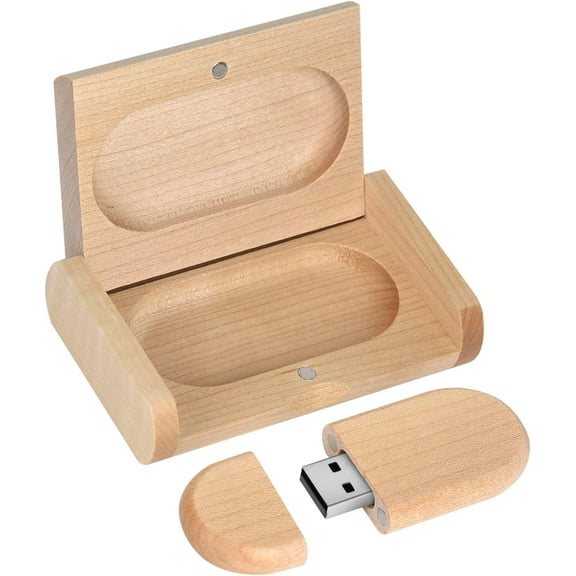 Wooden USB 2.0 Flash Drive Data Storage Memory Stick USB Stick Pendrive with Wooden Box (1PCS*32GB, Ellipse Wood)
