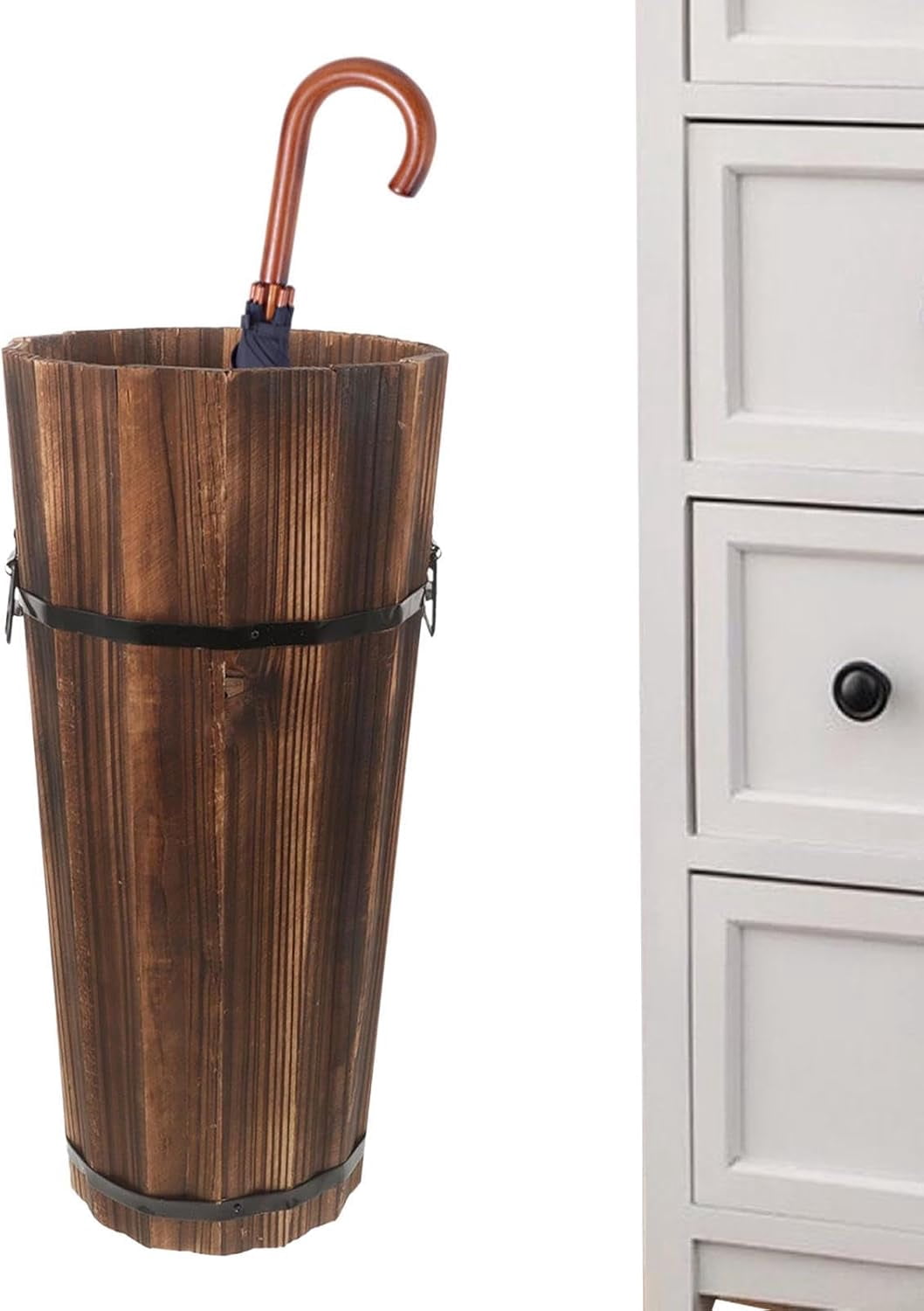 Wooden Umbrella Stand – Multi-Functional Storage Box & Cane Holder, Compact Entryway Organizer with Divider, Elegant Wood Construction for Home Foyer Decor