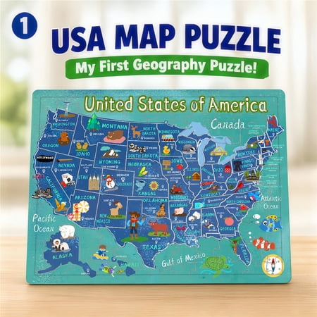 Wooden United States Map Puzzle for Kids Ages 4-8 Learning USA Map 60 Pieces, Educational