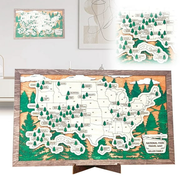 Wooden United States National Parks Travel Map Wall Art For Adventure Tracking And Home