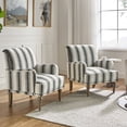 thumbnail image 1 of Upholstered Stripe Armchair Set of 2 Black Reading Accent Chair Wooden Legs Home Living Room, 1 of 6