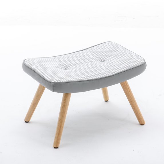 Wooden Upholstered Step Ottoman, Square Cushion Foot Stool, Wooden Small Stool with Non-Slip Pad,Wood Stool Suitable for Bedroom, Living Room and Kitchen, Light Gray