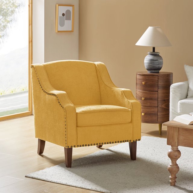 Wooden Upholstery Armchair Lounge Sofa Club Accent Chair Nailhead Trim