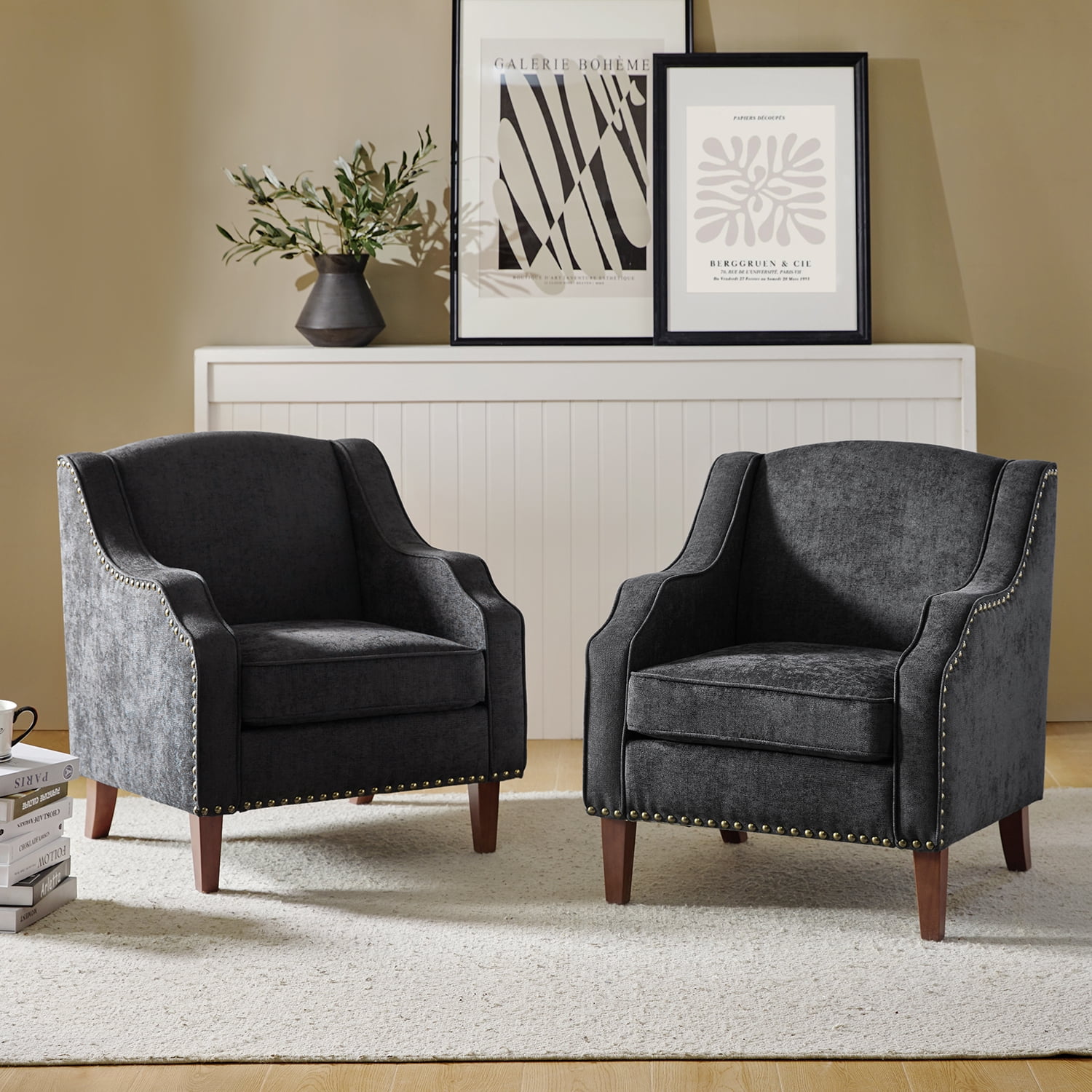 Wooden Upholstery Armchairs Set of 2 Lounge Sofa Club Accent Chairs ...