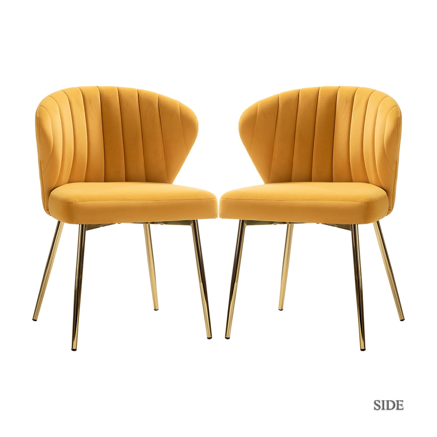 Mustard Velvet Upholstered Side Chair with Brass Metal Legs