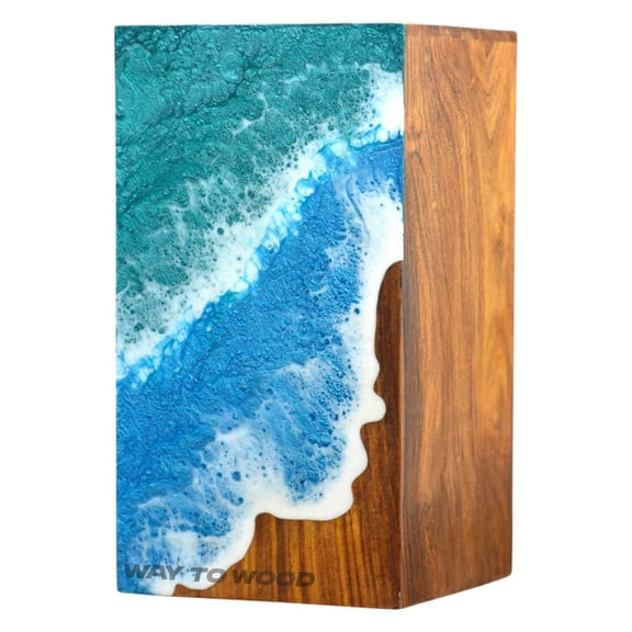 Wooden Urn for Human Ashes Adults, Men & Women - Handcrafted Urns with Ocean Resin Inlay - Unique Memorial Box for Ashes - Cremation Urn for Burial or Home Display 