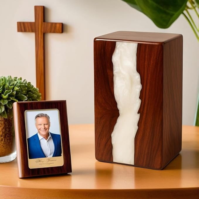 Wooden Urn for Human Ashes Adult Male Handcrafted Wooden Cremation Urns for Human Ashes & Pet Remains Rosewood & Resin Decorative Funeral Urns