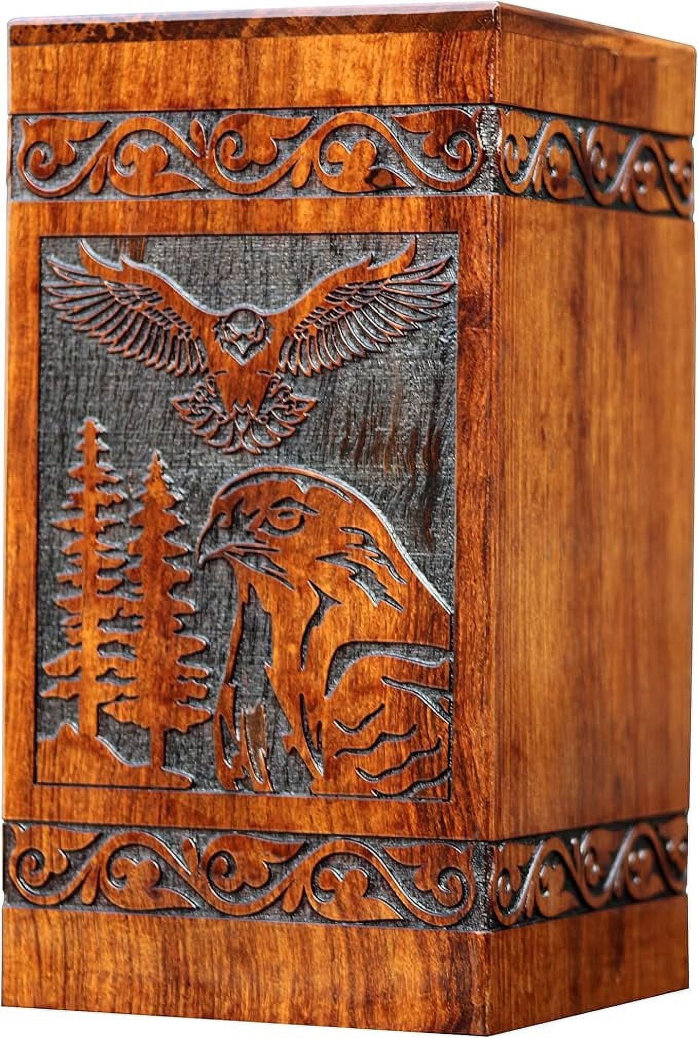 Wooden Urn for Human Ashes Adult Male/Women - Rosewood Funeral Cremation Urn for Ashes - Eagle Wooden Urns Hand-Crafted (XS(5x4.25) 60 Cu/in)
