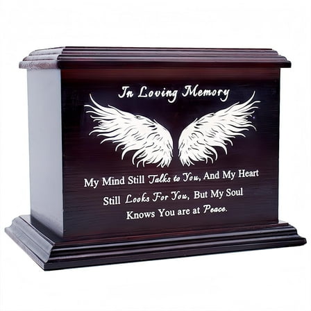 Wooden Urns for Ashes - Decorative Urns for Men Women - Adult Ashes Funeral Urns, Wing Pattern - Polished Finish - 270 Cubic Inches Capacity