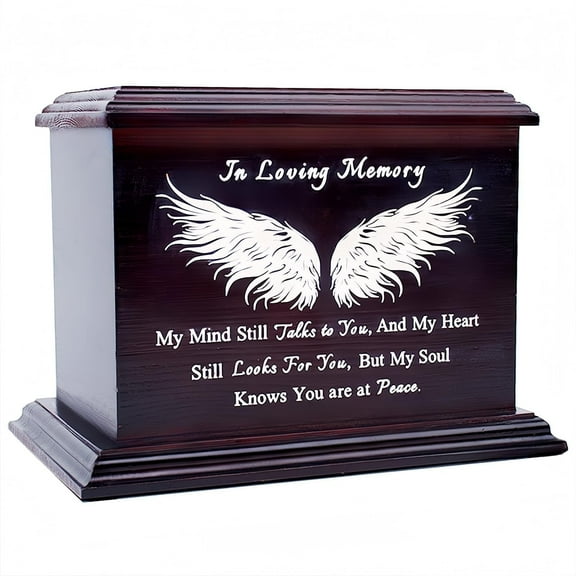 Wooden Urns for Ashes - Decorative Urns for Men Women - Adult Ashes Funeral Urns, Wing Pattern - Polished Finish - 270 Cubic Inches Capacity
