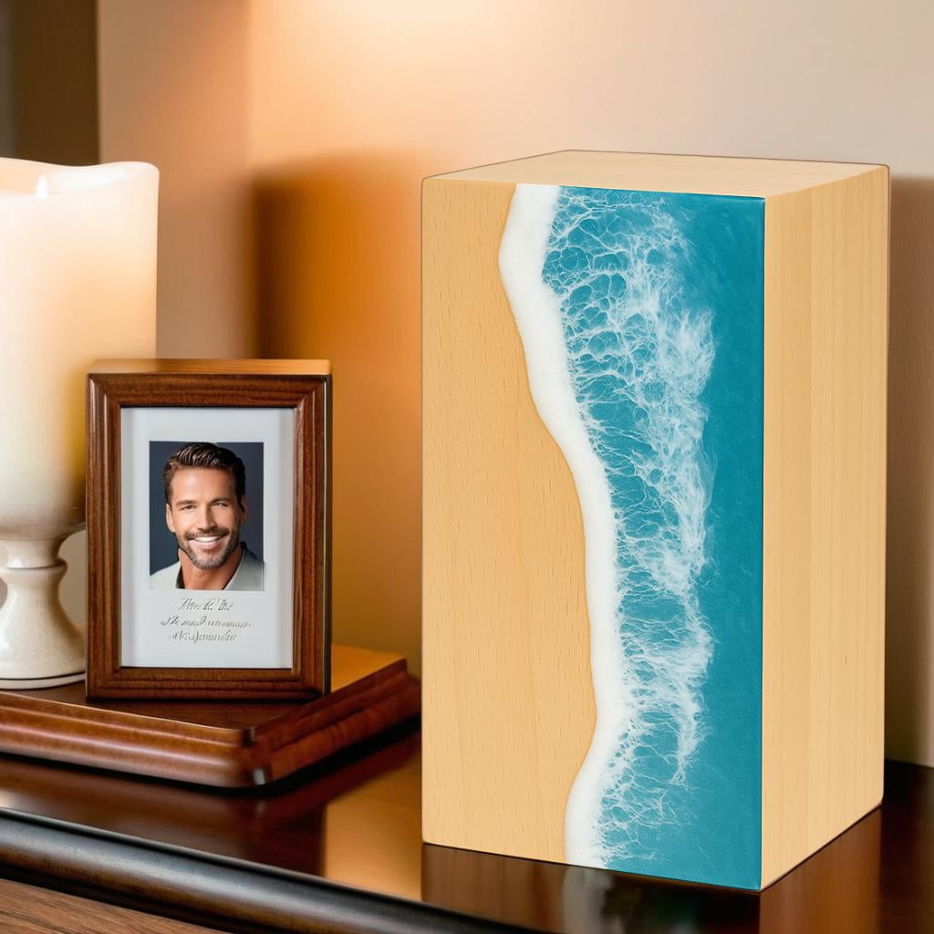 Wooden Urns for Human Ashes Adult Cremation Urns for Human Ashes Ocean Wave Design Wooden Urn Box Memorial Cremation Urn Box for Human & Pet Ashes