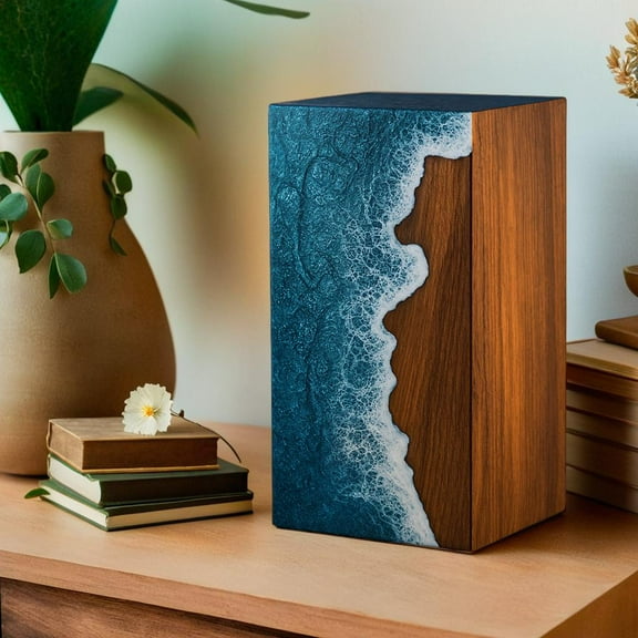 Wooden Urns for Human Ashes Adult Cremation Urns for Human Ashes Ocean Wave Design Wooden Urn Box Memorial Cremation Urn Box for Human & Pet Ashes