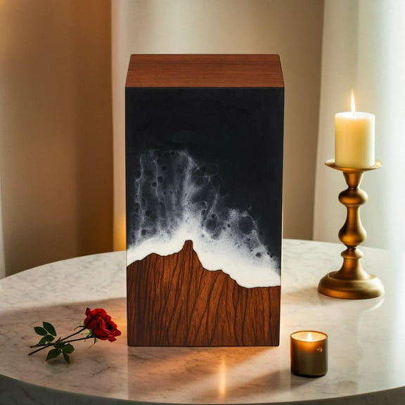 Wooden Urns for Human Ashes Adult Cremation Urns for Human Ashes Ocean Wave Design Wooden Urn Box Memorial Cremation Urn Box for Human & Pet Ashes