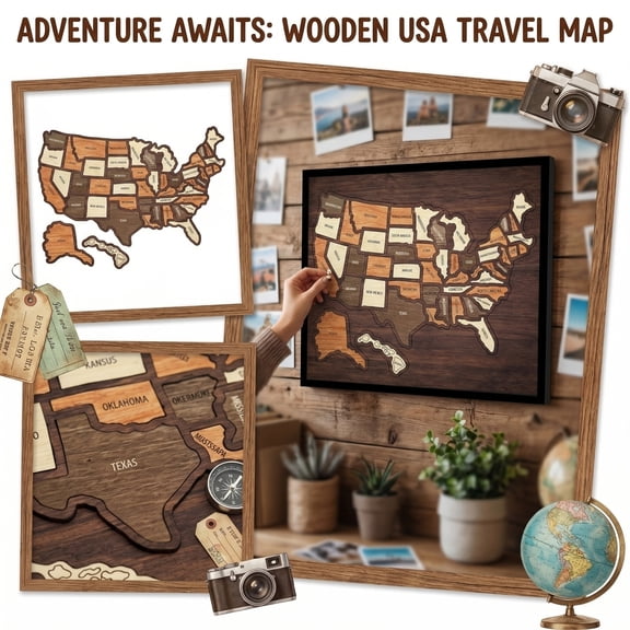 Wooden Us Travel Map Puzzle, Wood Usa Map Wall Art, Us Map Puzzle With States & Capitals, Usa Travel Map, 11.81 x 9.45", Wooden Usa Map Puzzle, Perfect for Couples And Families Gift