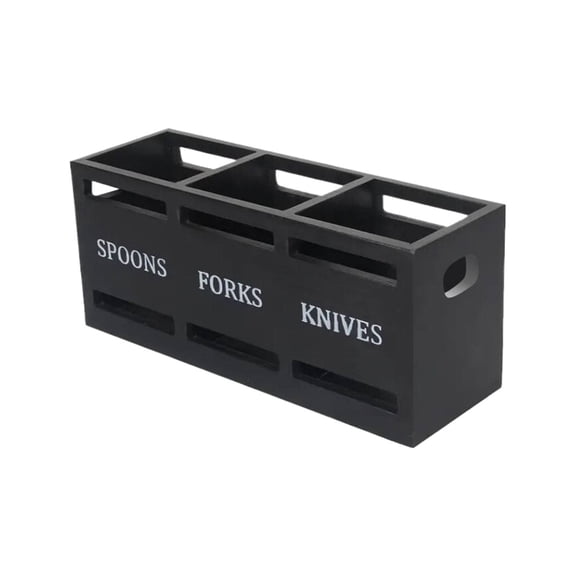 Wooden Utensil Holder, 3 Compartment Silverware Organizer for Countertop, Natural Wood Cutlery Tray for Fork Spoon Knife, Modern Kitchen Storage Container