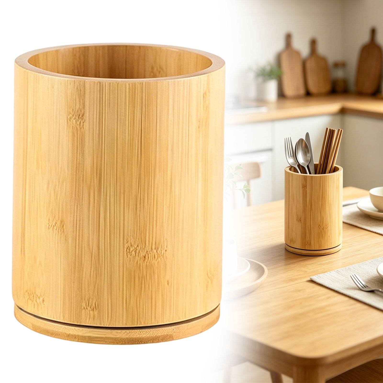 Wooden Utensil Holder, 360°Rotating Large Kitchen Utensil Holder for Spoons Kitchen Utensil Organizer,Utensil Crock, Farmhouse Kitchens Countertop Decor,7.48''x6.29"(B)