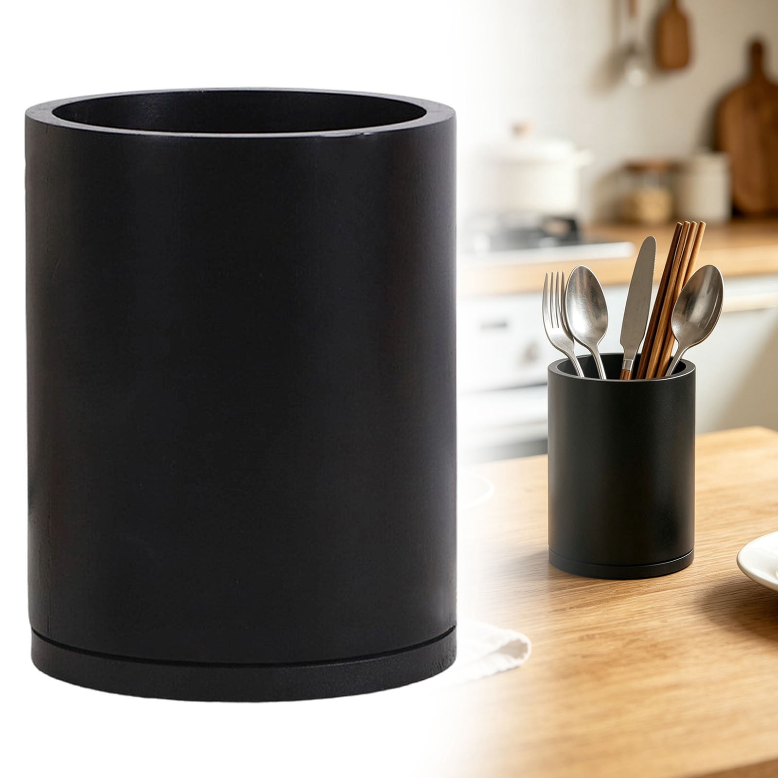 Wooden Utensil Holder, 360°Rotating Large Kitchen Utensil Holder for Spoons Kitchen Utensil Organizer,Utensil Crock, Farmhouse Kitchens Countertop Decor,7.48''x6.29"(C)