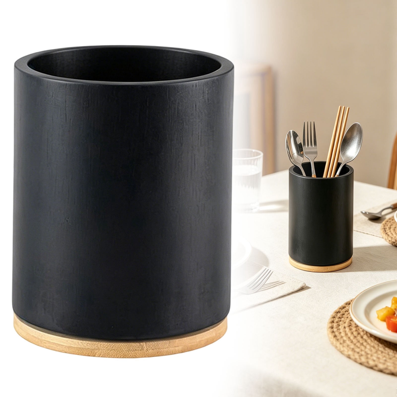 Wooden Utensil Holder, 360°Rotating Large Kitchen Utensil Holder for Spoons Kitchen Utensil Organizer,Utensil Crock, Farmhouse Kitchens Countertop Decor,7.48''x6.29"(A)
