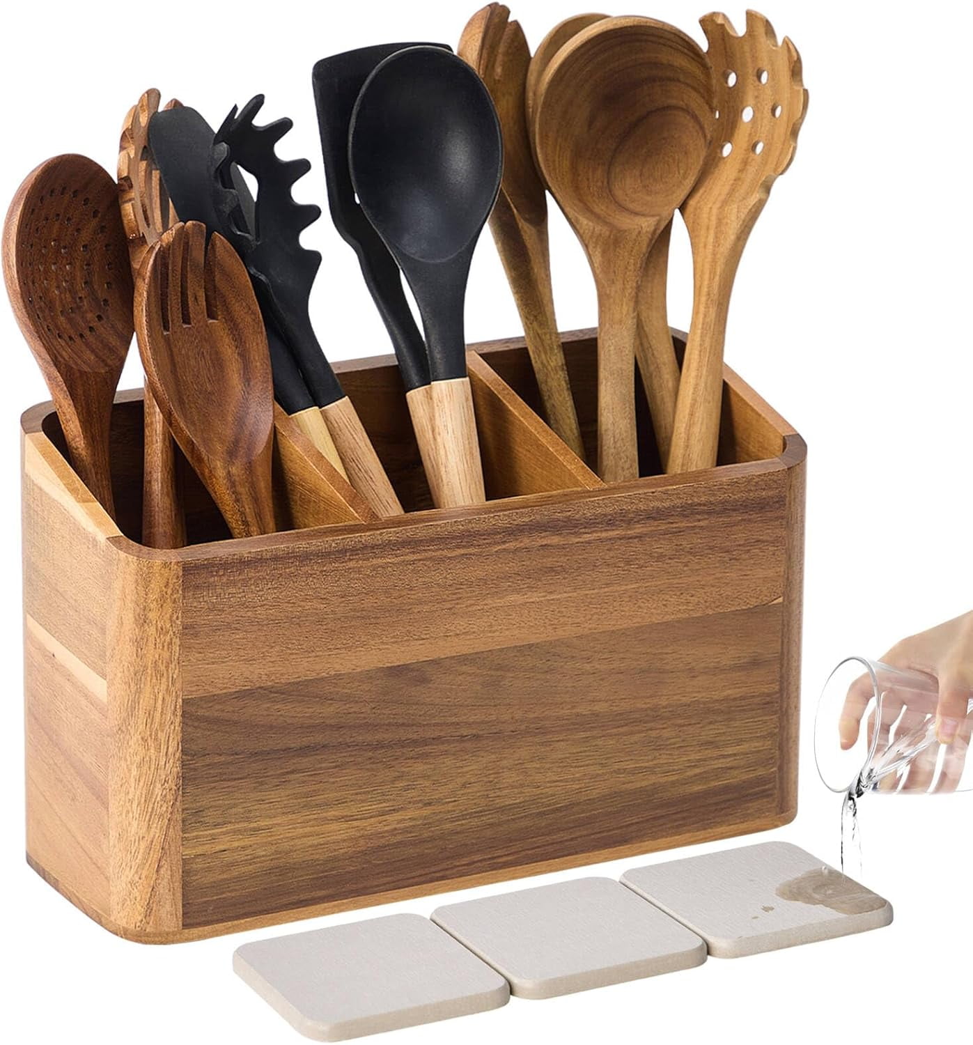 Wooden Utensil Holder for Kitchen Counter, Acacia Wood Kitchen Utensil — free download