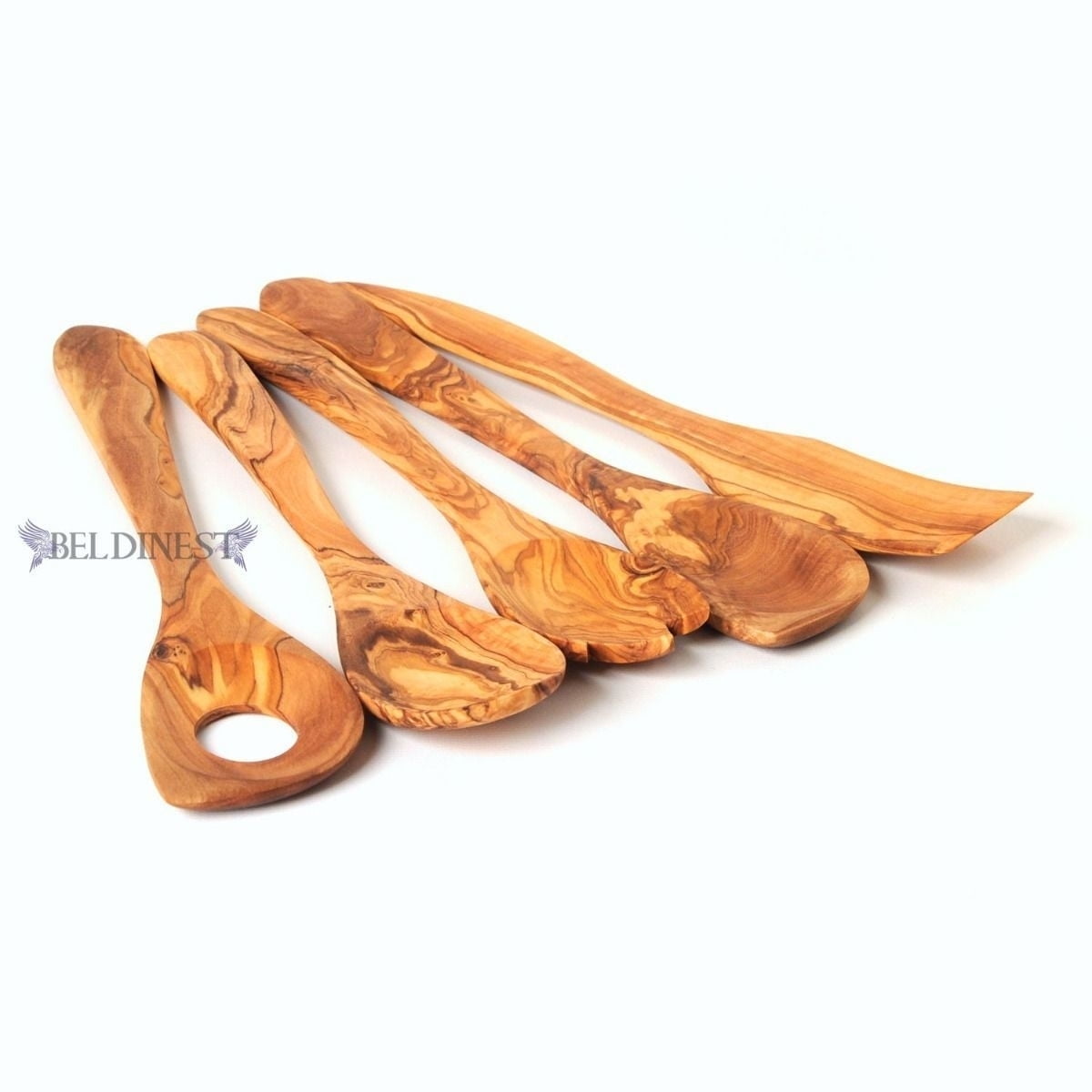 Wooden Utensil Set of 5- Olive Wood Spoon, Pointed Spoon, Risotto Spoon ...