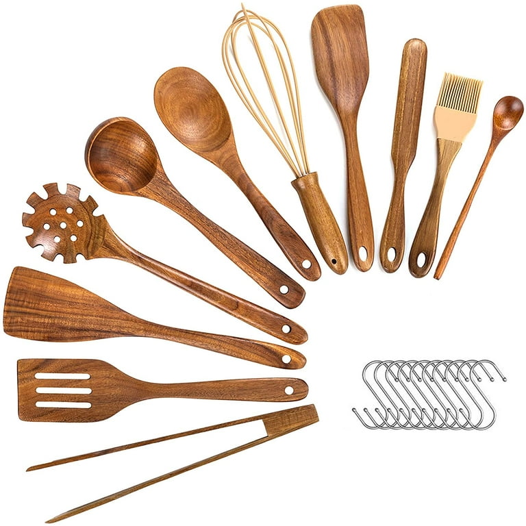 Spoons for Cooking, 10 Pcs Teak Wood Cooking Utensil Set - Wooden Kitchen  Utensils for Nonstick Pans & Cookware - Sturdy, Li - AliExpress