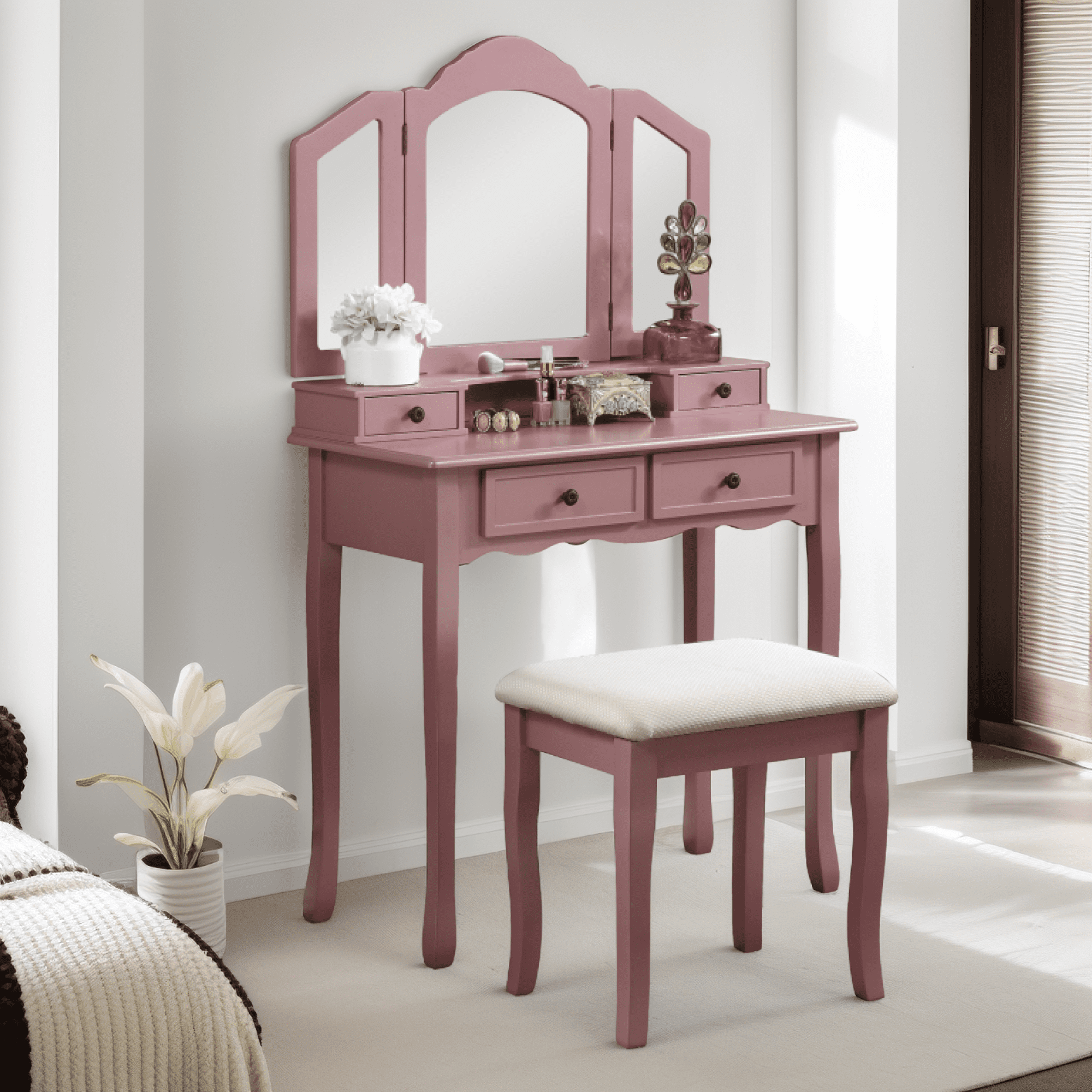 Wooden Vanity Make Up Table and Stool Set