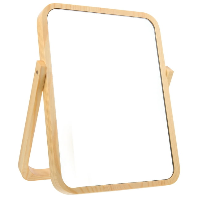 Wooden Vanity Mirror for Simple Decor Silver Table Top Portable Desk