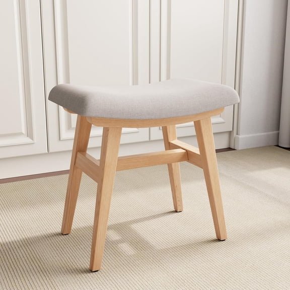 Wooden Vanity Stool, Makeup Small Bench Seat Solid Wood with Upholstery Saddle Seat Stools Concave Ergonomic Chair Easy to Install for Bedroom Wooden Vanity Chair, Wooden Stool 16" log Color