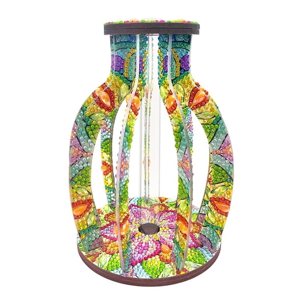 Wooden Vase Diamond Art Painting Decor, 5D DIY Rhinestone Flower Vase with Colorful Mandala Peacock Feather Design and Clear Tube, Sparkling Tabletop Floral Holder Gift