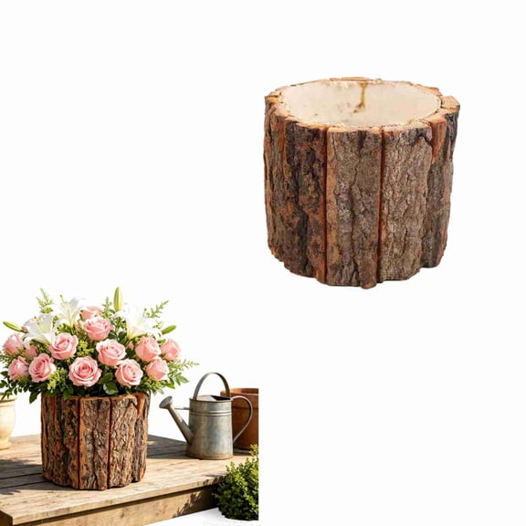 Wooden Vases for Centerpieces, 3.54 x 3.15in Rustic Flower Vase Tree Stump Planter Pots for Woodland Party Wedding Window Home Farmhouse Christmas Table Decor