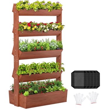 Cerbior Raised Garden Bed Vertical Planter – Freestanding Elevated 5-Container – Large Black