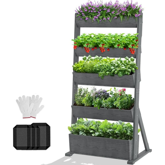 Wooden Vertical Raised Garden Bed, 5 Tier Garden Planters Raised Beds Freestanding Plant Stand Flower Rack Wooden Planter Box for Plants Herbs Flowers Vegetables Outdoor Indoor Gardening