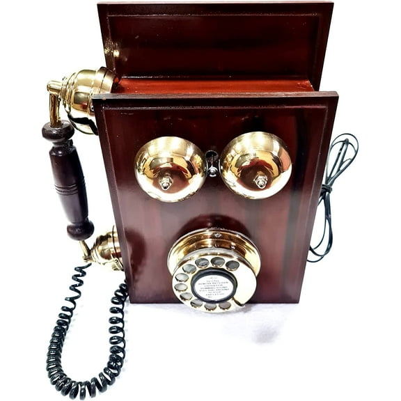 Wooden Vintage Antique Nautical Solid Victorian Beautiful Brass Working Wall Hanging Rotary Dial Telephone