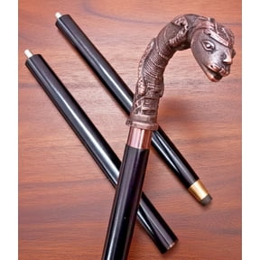 Wooden Vintage Chameleon Head Exotic Reptile Handle Walking Cane for Grandmother, Grandfather, Black