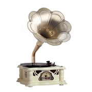 Wooden Vintage Gramophone Record Player, Retro Phonograph Record Player, Horn Vinyl Audio Turntables with FM/USB Audio in/Bluetooth Audio in for Home/Office/Hotel/Restaurant/Party/Birthday/Christams