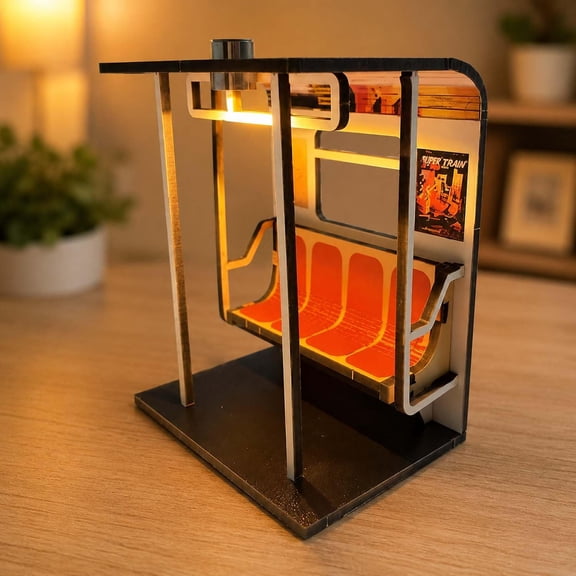 Wooden Vintage Subway Train Lamp, Miniature Metro Scene Model with Warm LED, Retro City Desktop Decor, Collectible Night Light for Bedroom Office Shelf, Unique Urban Gift (one)