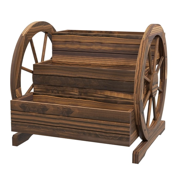 Wooden Wagon Planter Box 3-Tier - Raised Garden Bed for Vegetables, Flowers, Herbs - Rustic Farmhouse Outdoor Indoor Planter