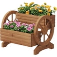 thumbnail image 1 of Wooden Wagon Planter Box for Indoor Outdoor Garden Planter Wood Planter Boxes Flower Planters Outdoor with Wheels Planter for Flowers Herbs Vegetables(Brown), 1 of 12