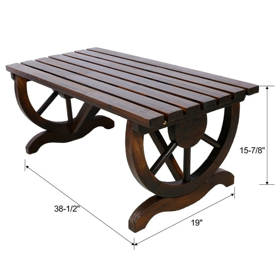Wooden Wagon Wheel Bench for Backyard, Patio, Porch, Garden, Outdoor Lounge Furniture w/Rustic Country Design, Outdoor Rustic Wooden Bench