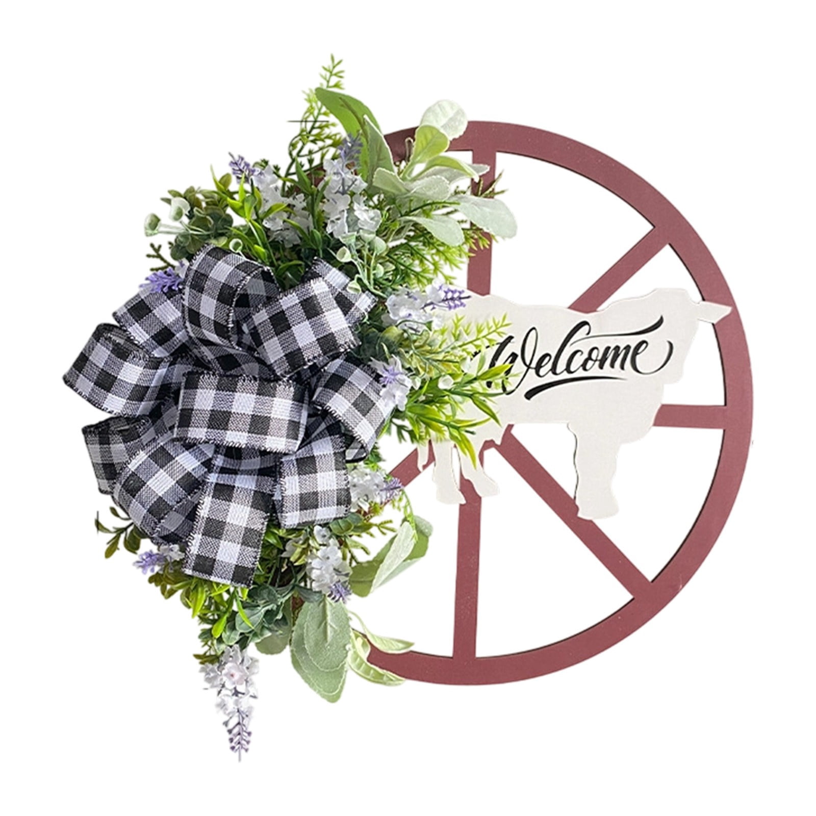 Wooden Wagon Wheel Wreath For Front Door With Pinecones Berries And ...