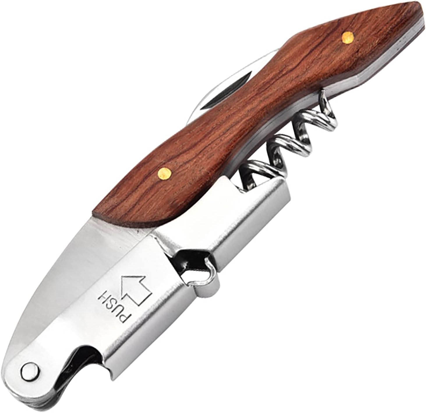 Wooden Waiter's Knife Bottle Opener Professional Corkscrew AllinOne