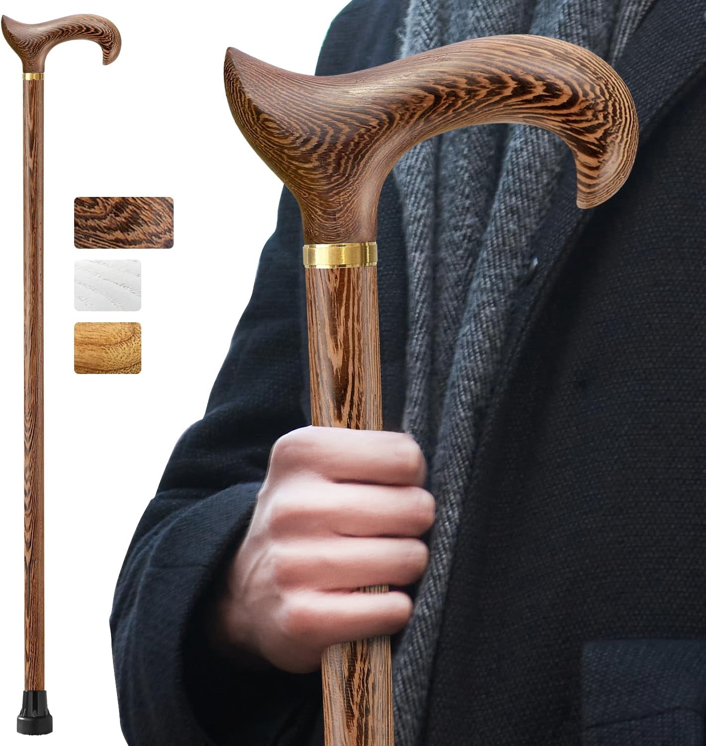 Wooden Walking Cane for Men and Women, Handmade, Support up to 500 lbs ...