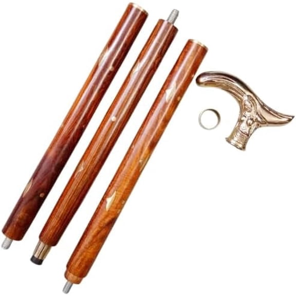 Wooden Walking Stick with Aluminum Head | Antique Style Fashion Designer Cane | 35 Inch Vintage Brown Shaft