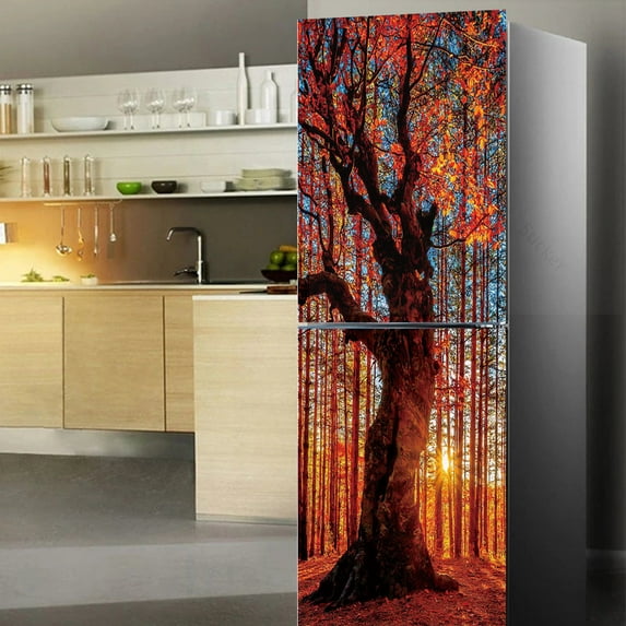 Wooden Walkway 3D Wallpaper For Fridge Adhesive Waterproof Bamboo Cherry Lavender Kitchen Refrigerator Door Decal Poster Custom