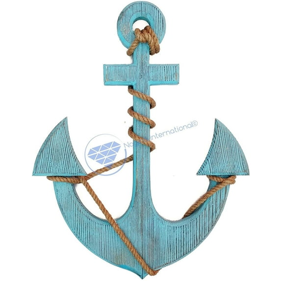Wooden Wall Anchor - (16 Inches, Rustic Ocean Blue)