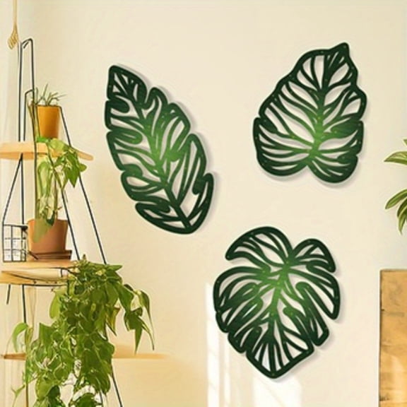 Wooden Wall Art 3 Pcs Set, Tropical Palm Leaves Wall Decor with Hollow Design for Living Room, Kitchen, Bedroom, Farmhouse Style